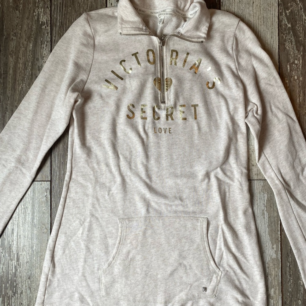 Victoria's Secret Cream & Gold Half Zip Tunic Sweatshirt